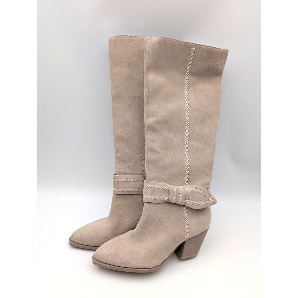 Lucky Brand Risvin Bow Whipstich Tall Knee High Heel Boots Size US5.5M EU36